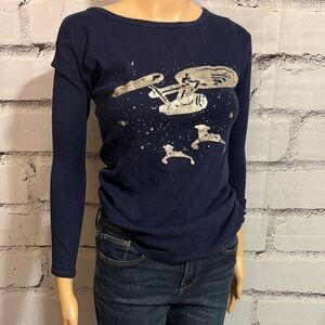 Women’s Vintage Star Trek Glitter Print Navy Long Sleeve Top Size Medium